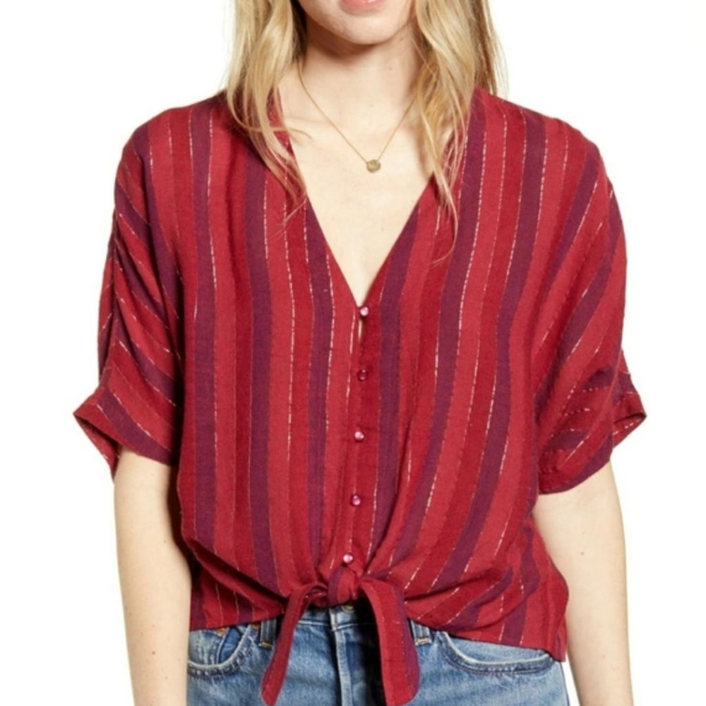 Rails Oversized Striped Button Down Crop Medium 3… - image 1